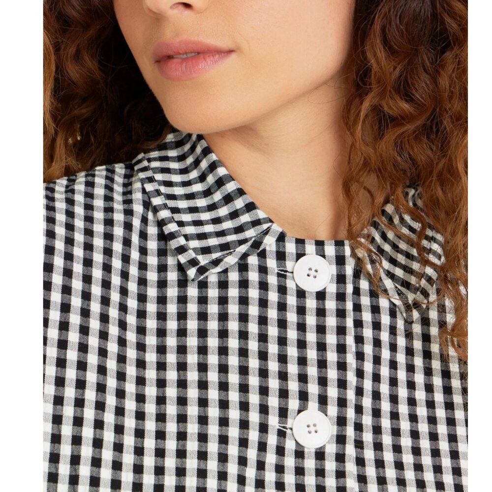 Agnès B. Paris Gingham Button-Up Shirt Black White Size 1/Small - Picture 14 of 14